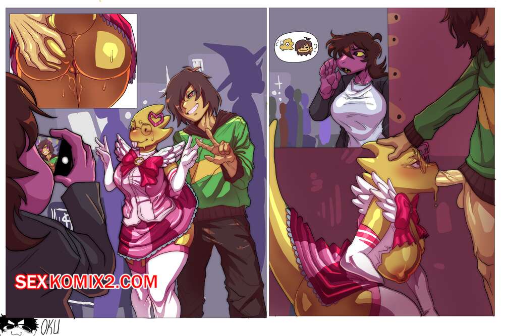 Порно комикс Deltarune. Alphys x Kris x Susie. OkuMakimura